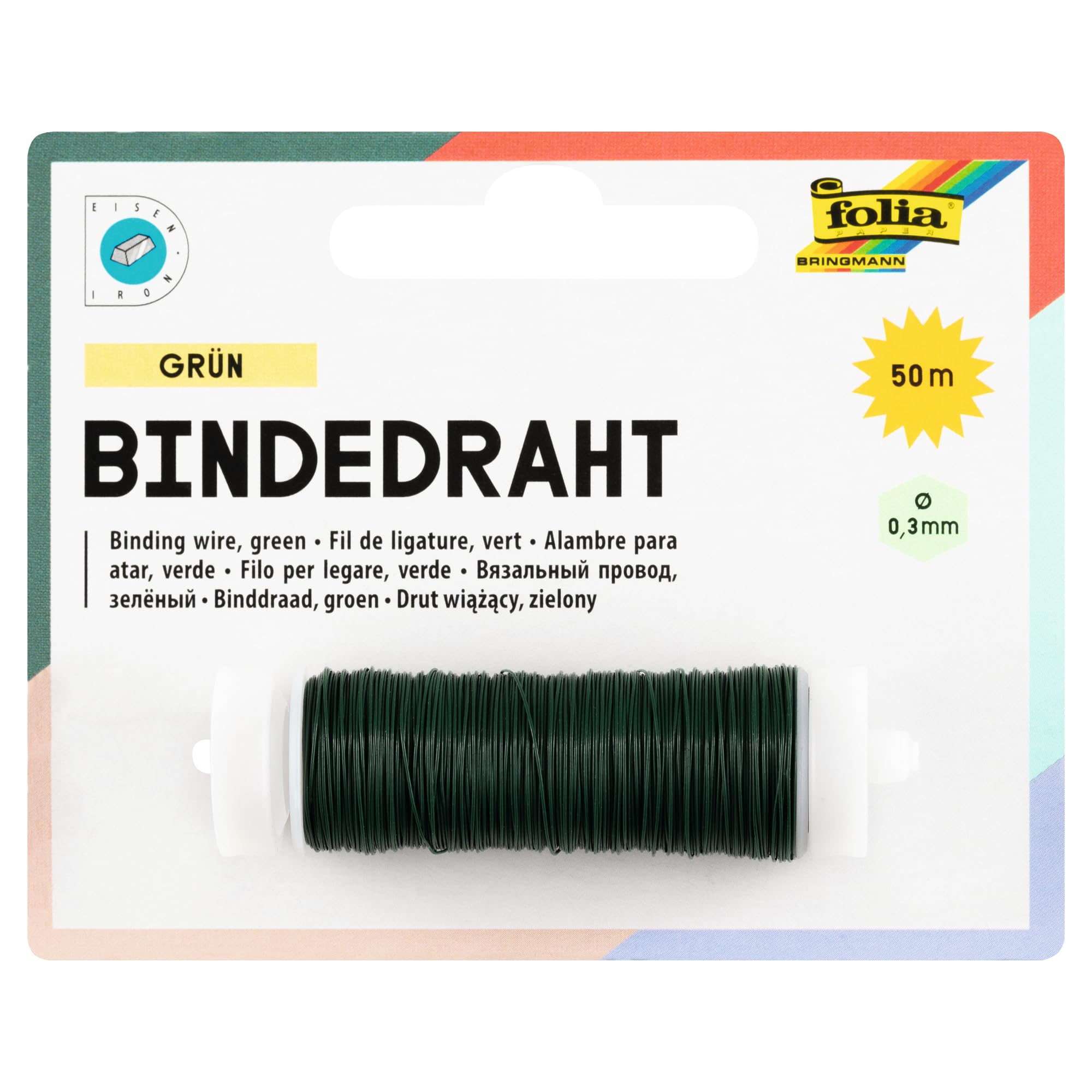 folia 79158 - Binding Wire, Flower Wire, Green, 0.3 mm x 50 m, Ideal for Crafts, Arrangements and Containers