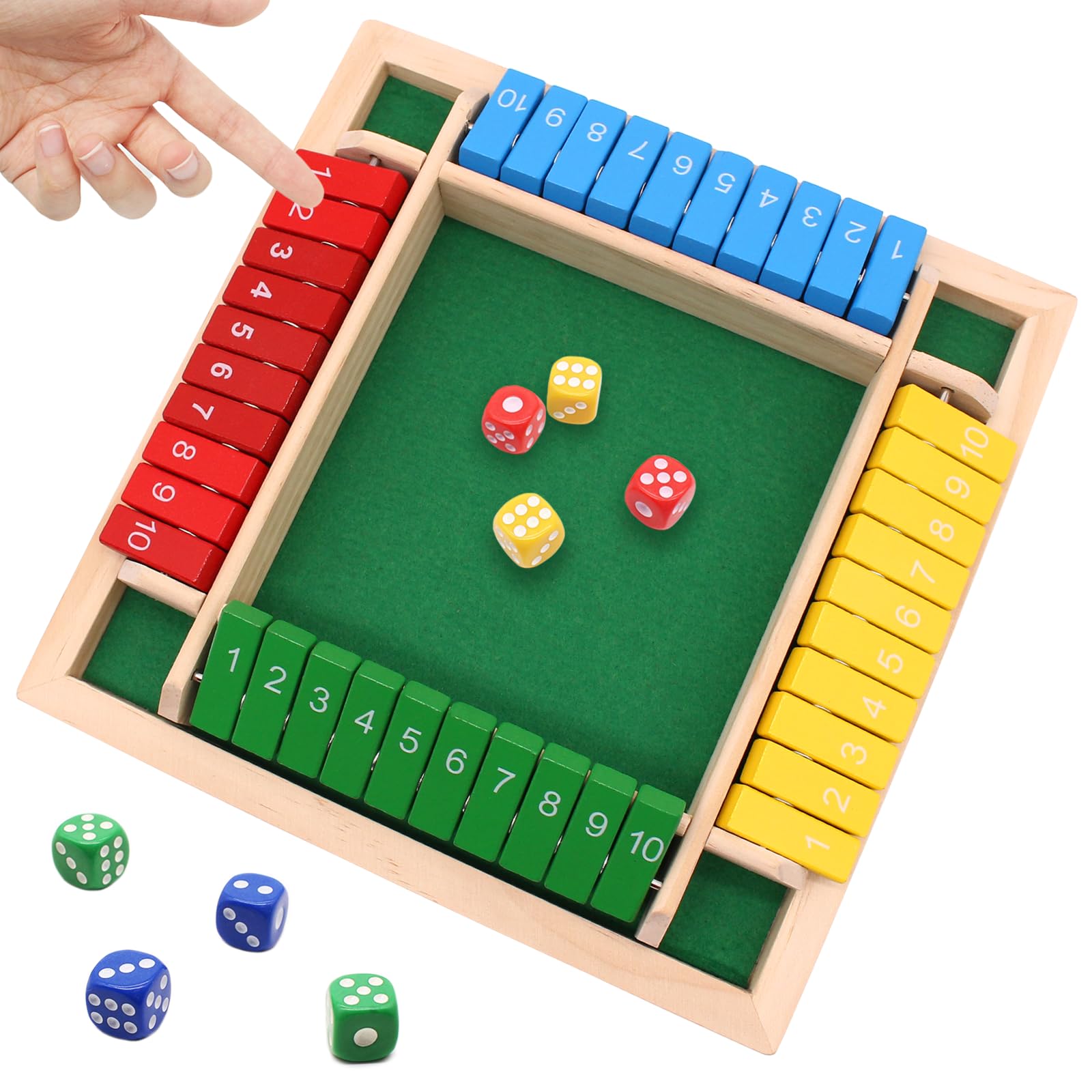Kujinova Shut The Box game 4 players, wooden board game, Shut The Box dice game, educational maths toy, dice games board games, maths games for children and adults (B)