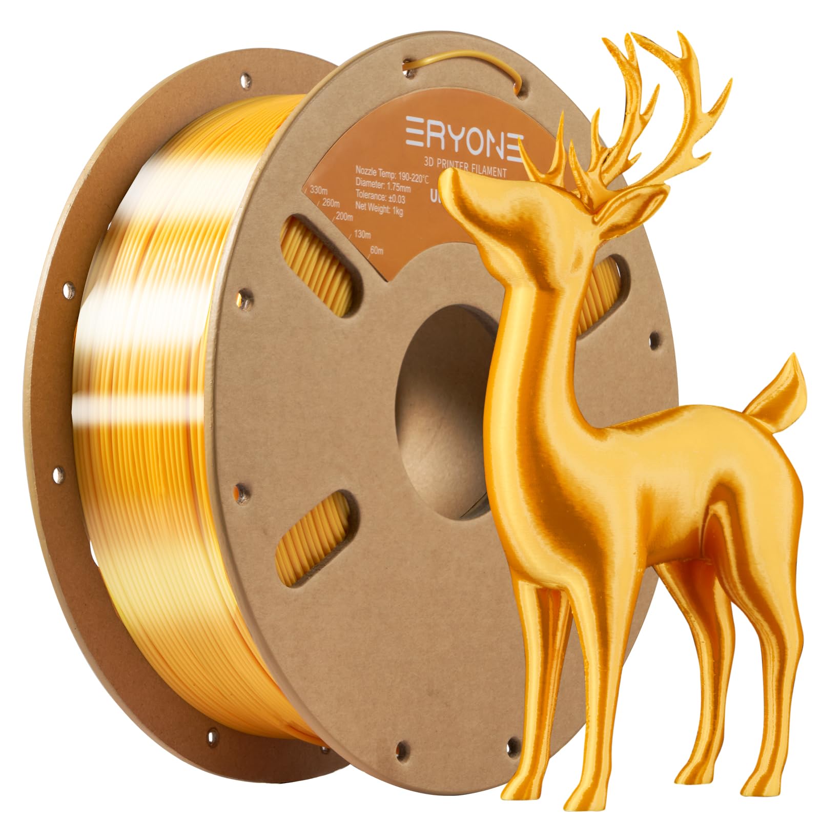 Eryone Ultra Silk Filament PLA1.75mm,3D Printing PLA Filament +/-0.03mm for 3D Printer and 3D Pen, 1kg (2.2lbs)/Roll Gold