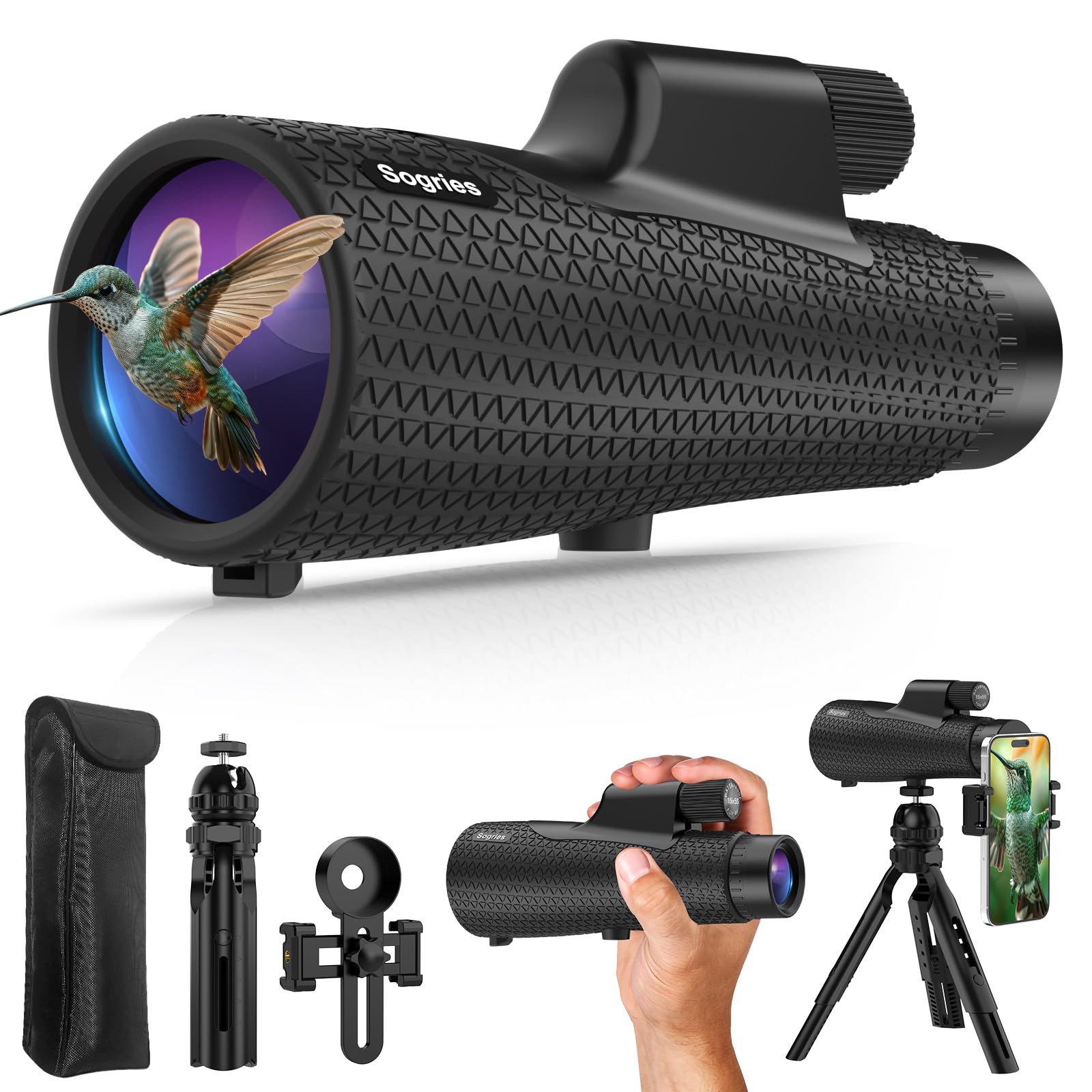 Photo 1 of 15×55 Monocular Telescope, HD High Powered with Tripod and Phone Adapter, BAK4 Prism, Waterproof & Fogproof, Lightweight for Bird Watching Hunting Hiking and Landscape Photography.