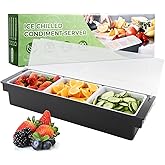 WICHEMI Fruit, Veggie & Condiment Caddy with Lid Dispenser Tray Plastic Garnish Station for Bartending & Serving Taco, Ice Cream, Salad Bar - Topping Organizer for Restaurant Supplies (3 Compartment)