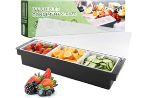 WICHEMI Fruit, Veggie & Condiment Caddy with Lid Dispenser Tray Plastic Garnish Station for Bartending & Serving Taco, Ice Cream, Salad Bar - Topping Organizer for Restaurant Supplies (3 Compartment)