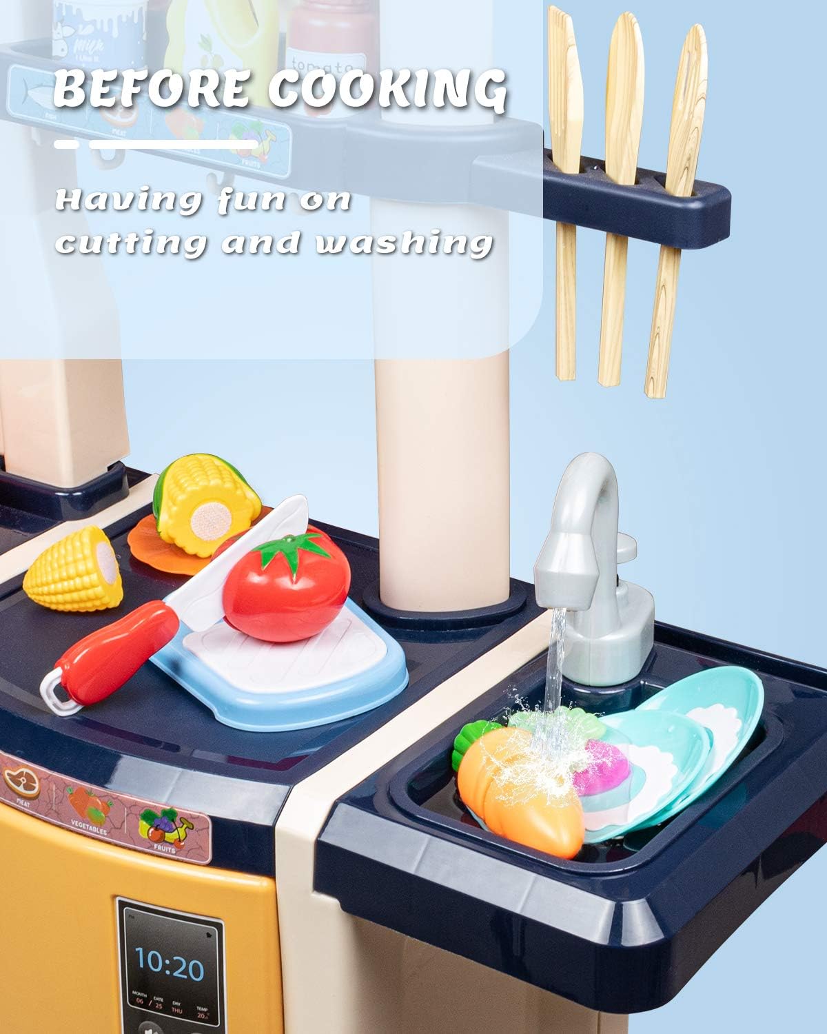 UNIH Toys for Kids Play Kitchen Pretend Kitchen Playset Toddler Toy with Realistic Lights & Sounds,Play Oven & Sink,Coffee Toy Set,Kids Phone and Other Kitchen Accessories Blue Toys for Girls and Boys: Toys & Games