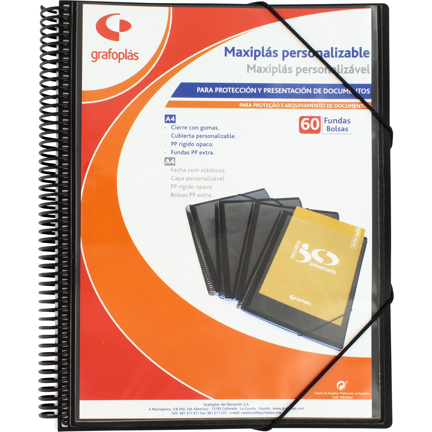 Grafoplás 39846010 Maxiplas Personalised Spiral Folder, 60 Covers, Black, 30.8 x 24 x 22