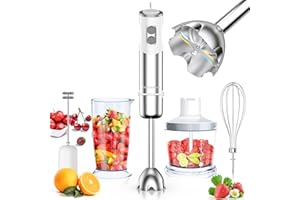 Housiwill Immersion Blender, 5 in 1 Hand Blender, 12 Speed and Turbo Mode Immersion Blender handheld, Blender Electric Stainless Steel with Milk Frother, 600ml Beaker, 500ml Chopper, Egg Whisk