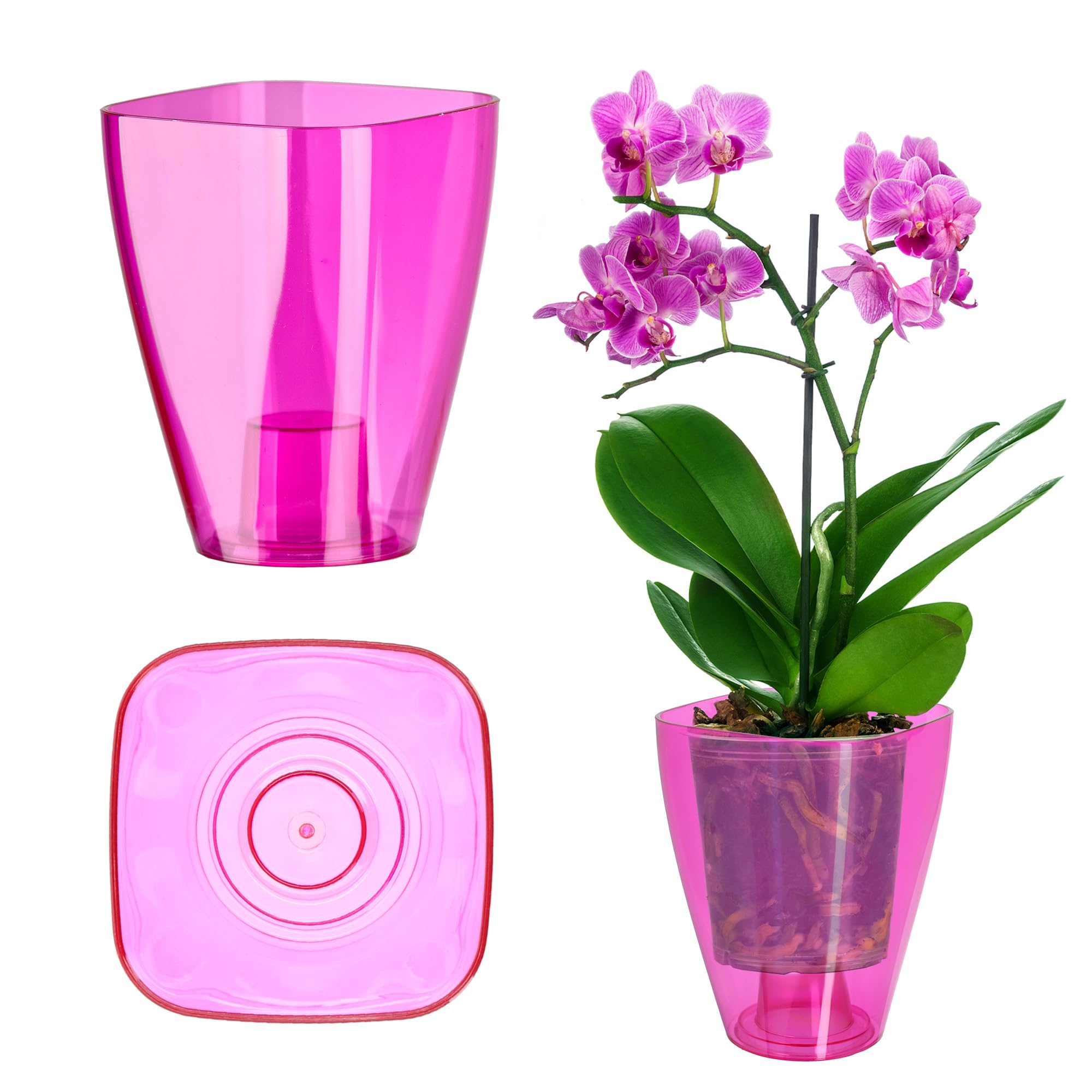 KADAX Orchid Pot, Plastic Flowerpot in Several Colours, Lightweight Plant Pot in Multiple Sizes, Elegant Pot for Living Room, Office and Bedroom (⌀9 cm, Square, Pink)