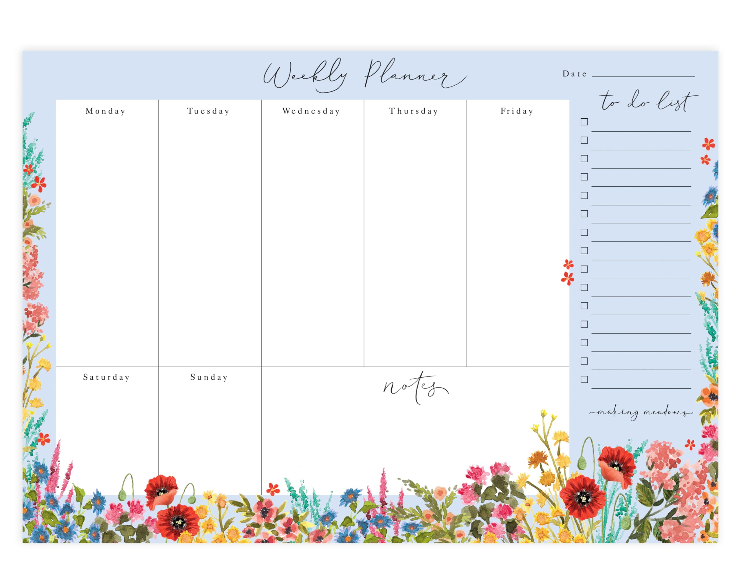 Making Meadows | Blue Floral Weekly Planner Pad | A4 Tear Off Week Planning Desk Pad Notepad with Daily Schedule & To Do List | 50 Undated Sheets & 100gsm Paper | Premium Stationery