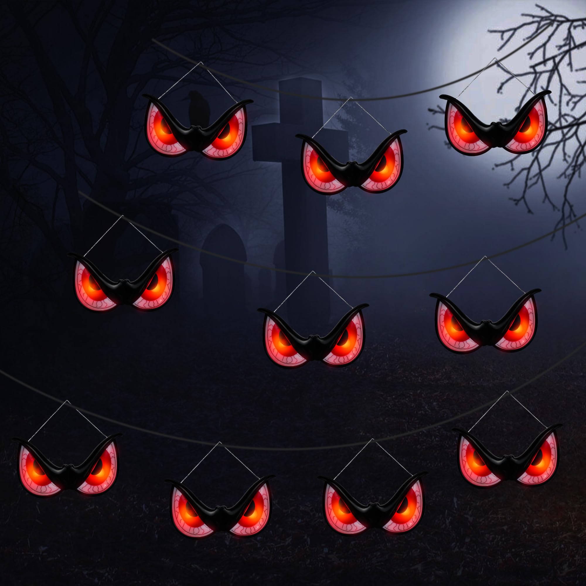 Photo 1 of WBao Halloween Flashing Spooky Eyes Lights, Realistic Light-Up Eyes with 3 Lighting Modes & Timer, Waterproof Battery Powered Scary Eyes for Windows, Trees, Graveyard Halloween Decorations, 10 Packs
