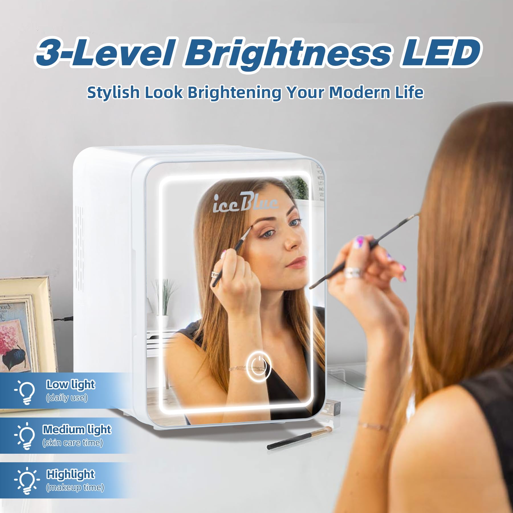 Iceblue Skincare Fridge With Dimmable LED Light Mirror, Mini Beauty Refrigerator, Thermoelectric Cooling Function for Cosmetics and Skincare, AC & DC, 4L- White - Image 2