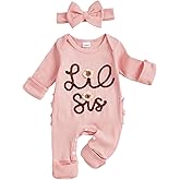 Rtnnsbbfcm Baby Girl Clothes Little Sister Outfits Ribbed Knit Long Sleeve Romper Jumpsuit Newborn Coming Home Clothing