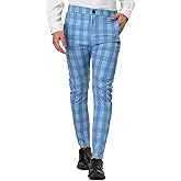 Lars Amadeus Men's Formal Trousers Color Block Slim Fit Flat Front Plaid Dress Pants