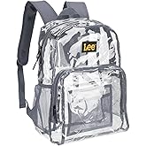 Lee Clear Water Resistant Backpack for Boys and Girls - Durable Plastic See Thru Bag for Casual Use, Stadiums, Concerts, Schools (Clear Grey)