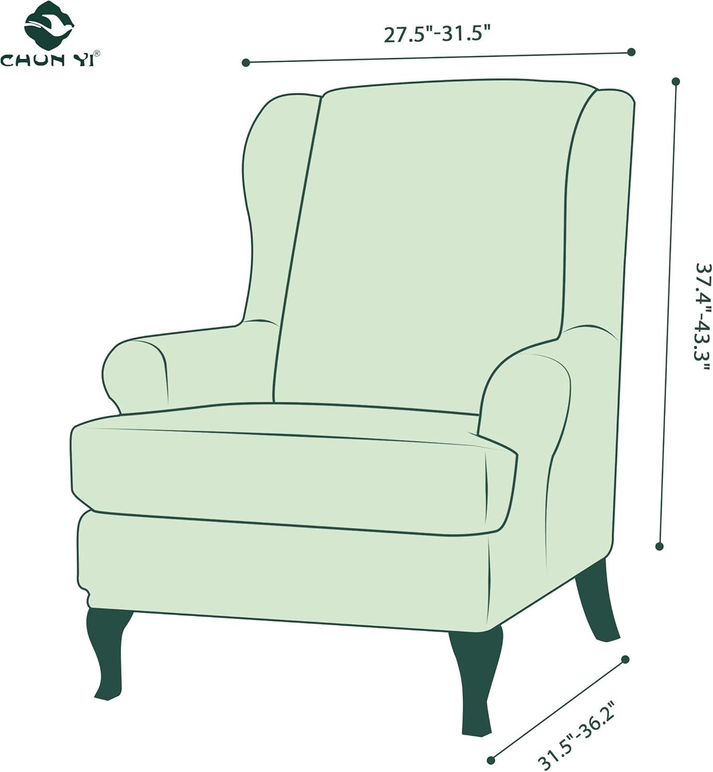 CHUN YI 2 Piece Stretch Houndstooth Wingback Chair Cover, Soft Armchair Couch Slipcovers Spandex Fabric with Elastic Bottom for Living Room, Machine Washable Furniture for Kids and Pets(Camel): Home & Kitchen