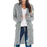 MEROKEETY Women's 2025 Long Sleeve Cardigan Sweater Fall Winter Cable Knit Open Front Button Long Outerwear