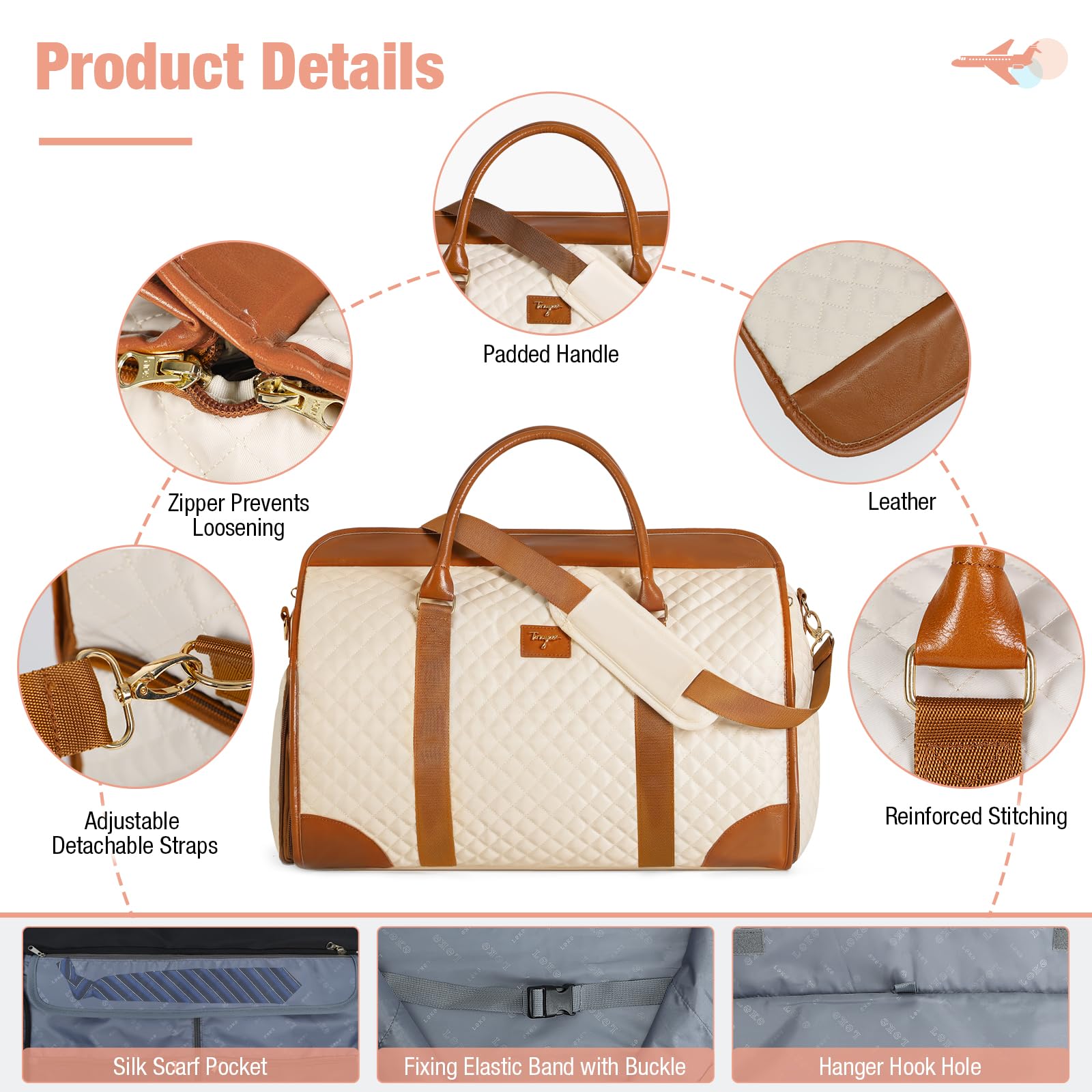 Convertible Garment Duffel Bags for Travel, Carry On Garment Bag with Shoe Compartment, 3 in 1 Foldable Suit Duffle Bag for Women, Jenni Bag for Hanging Clothes