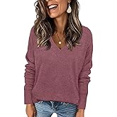 CATHY Women's Basic Pullover V Neck Long Sleeve Tunic Tops Casual Loose Fitting Tshirts for Leggings
