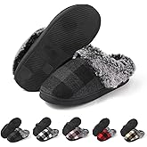 Yueerlu House Slippers for Woman Men, womens Checkered Slippers on House Shoes Cozy Memory Foam Scuff plaid Shoes with Fuzzy Faux Fur Comfortable Non-Slip Warm Fuzzy indoor outdoor