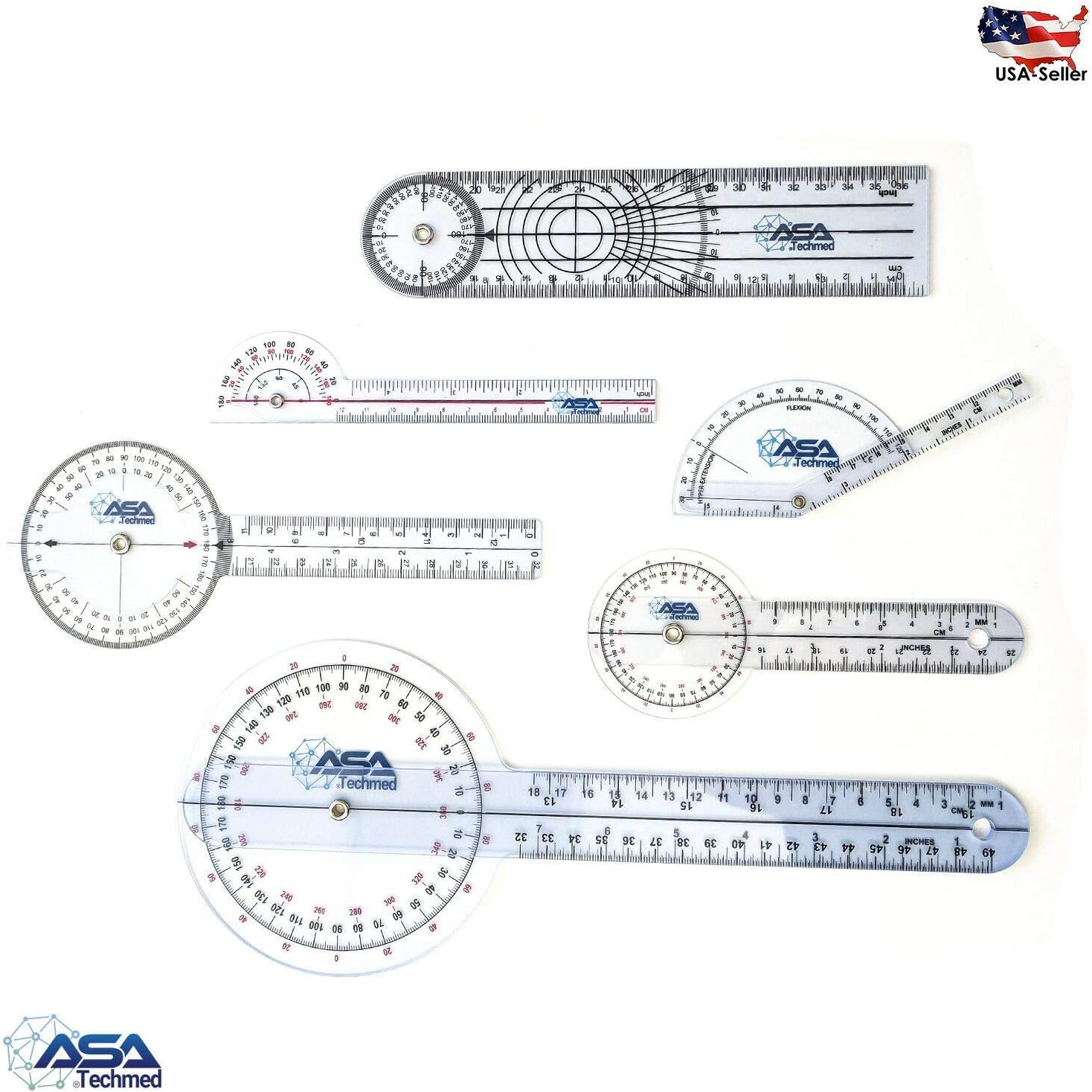 Goniometer Physical Therapy Complete Set W/Bonus Reflex Hammer Including 12,8,6 Inches Goni's Plus Two Bonus Measuring Tapes. Occupational Therapy Too: Health & Personal Care