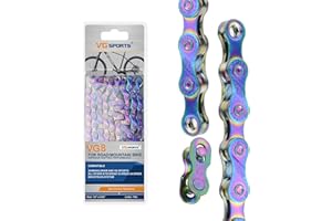 VG SPORTS 6/7/8/9/10/11 Speed Bike Chain,Half/Full Hollow Lightweight Bicycle Chain for Road Bike MTB, Rainbow, 116 Links with Missing Link