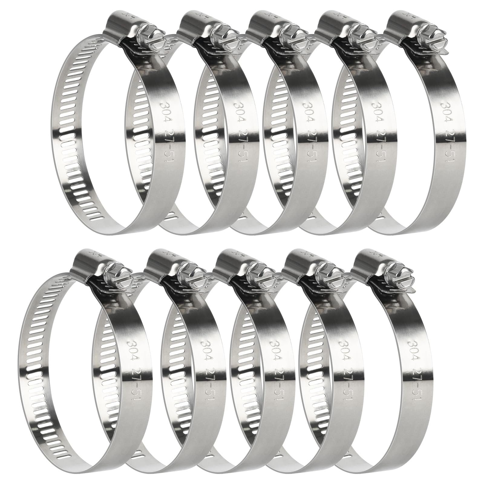 10 Pieces Hose Clips 25-51mm Jubilee Clips Assorted Stainless Steel Worm Drive Clamps for 25-30-35-40-45-50mm Hose Pipe Automotive Radiator Mechanical Garden Plumbing — image 1