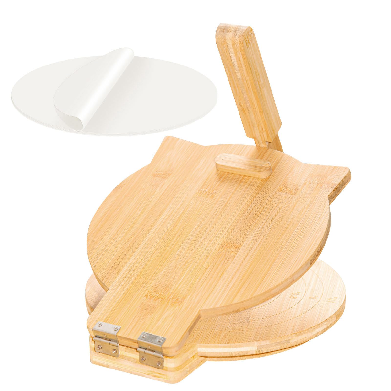 Photo 1 of Cuesonmy Bamboo Tortilla Press 10 Inch Wooden Tortillas Maker with 100PCS Parchment Paper Large Tortillera Presser for Mexican Taco, Pataconera, Dough Press