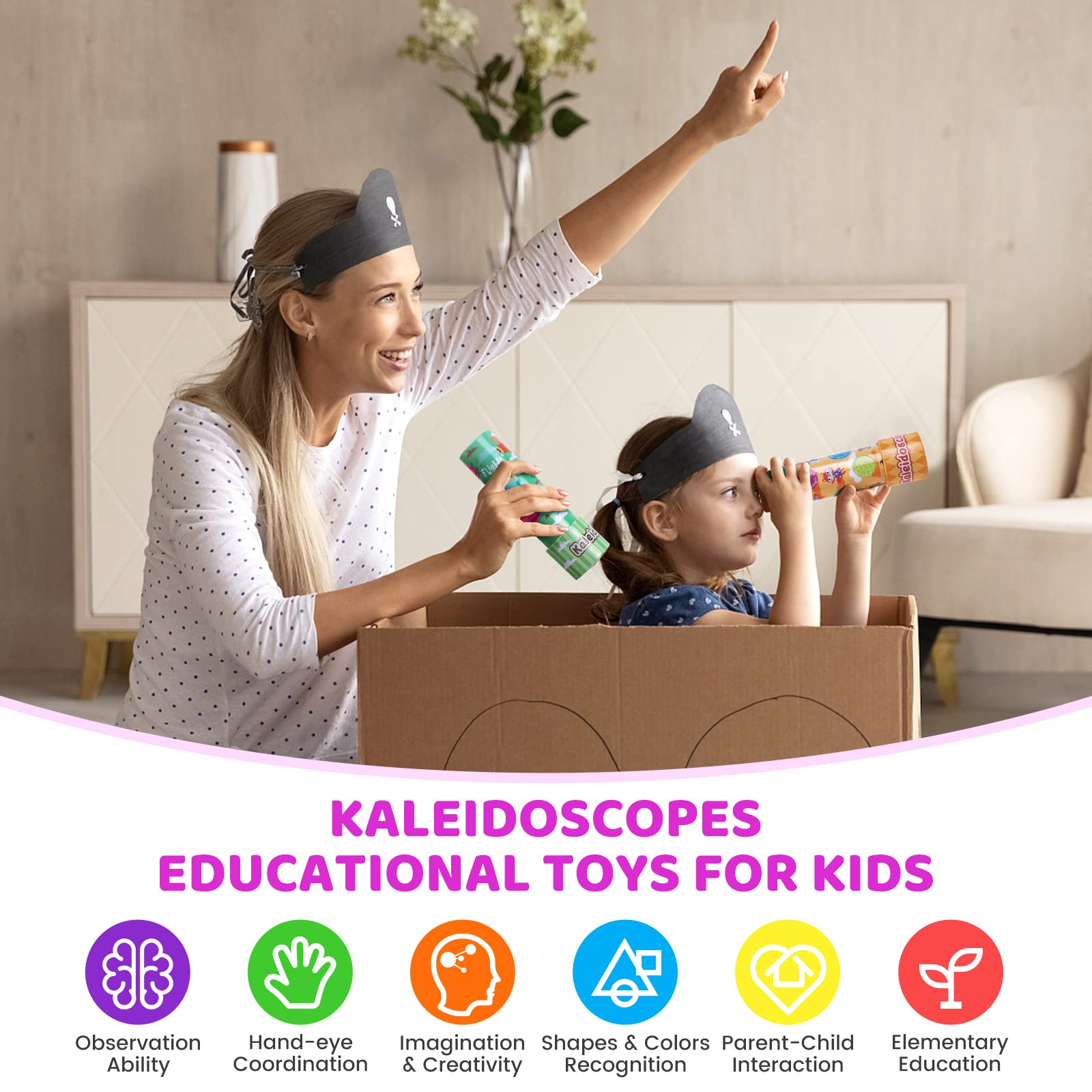 Classic Tin Kaleidoscope, Kaleidoscope for Kids, Kaleidoscope Toy with Metal Body, Retro Toys Educational Toys Green Kaleidoscope with 3D Pattern, Birthday Party Gift for Boys and Girls (Sky+ Plane)