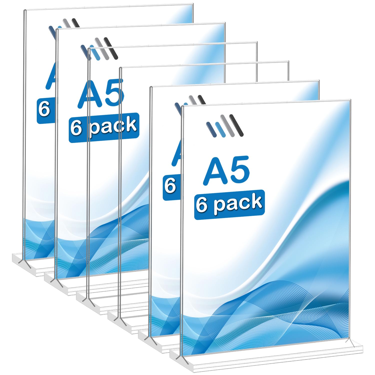 Accmuzzy 6PCS A5 Acrylic Sign Holder,Acrylic Display Stand,Plastic Double Side T-shape Perspex Leaflet Display Stands A5 Display Stand Sign Holder for Tables Menu,Poster,Shop,Restaurant,Office