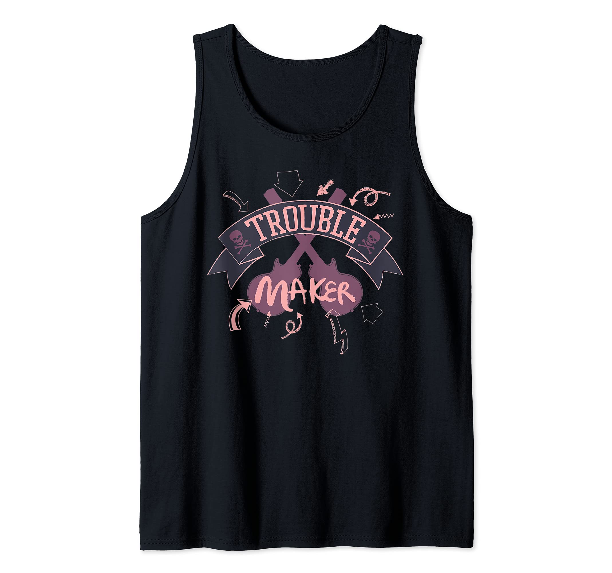 Trouble Maker Doodle Music Star Skull Rock 'n' Roll Guitar Tank Top