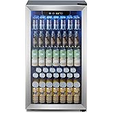 Icyglee Beverage Refrigerator Cooler - 126 Can Mini Fridge with Glass Door for Soda Beer or Wine, Beverage Cooler for Home, Office, Bar with Adjustable Removable Shelves, Silver on Fridge.com