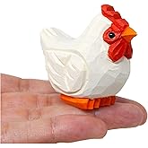 Selsela Hand-Carved White Hen Figurine - Miniature Wood Chicken Bird Art Statue Mini CarvedFigurine, Small Farm Animals, Handmade Carved Ornament for Rustic Home Decor & Collectibles