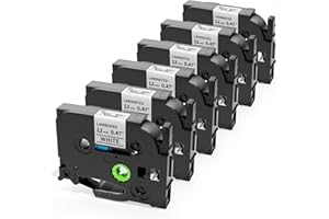 SUMINEY 6 Pack 12mm 0.47 Laminated White Label Tape Relpacement for TZe-231 Brother Label Maker Tape, TZe Black on White Label Tape Compatible with Brother Label Maker P Touch PT-D210 PT-H110 PT-D220 PT-D400