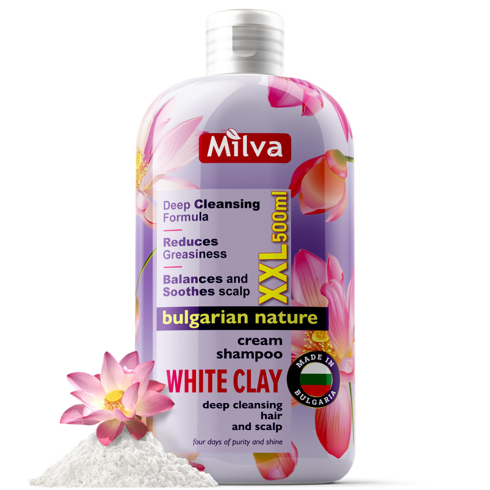 Milva Shampoo for Greasy Hair with Kaolin White Clay - 500 ml Natural Shampoo for Oily Hair, Dry Scalp Treatment - Deep Cleansing Clarifying to Remove Build Up, Exfoliate Dead Cells