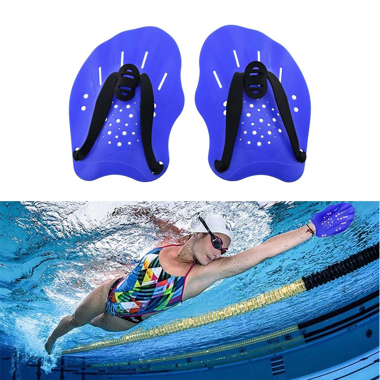 KEUGT Swimming Paddle, Blue, Plastic, Adjustable for Adults & Training Resistance