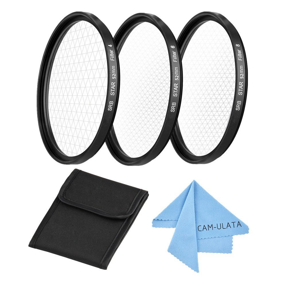 Stern Effektfilter, CAM-ULATA 52mm 4 Punkte 6 Punkte 8 Punkte Stern Filter für Canon Nikon Sony Olympus Pentax Digital SLR Kamera Camcorder DV Objektiv Effekt-Filterset + Nylon Filtertasche + Premium Microfaser Reinigungstuch
