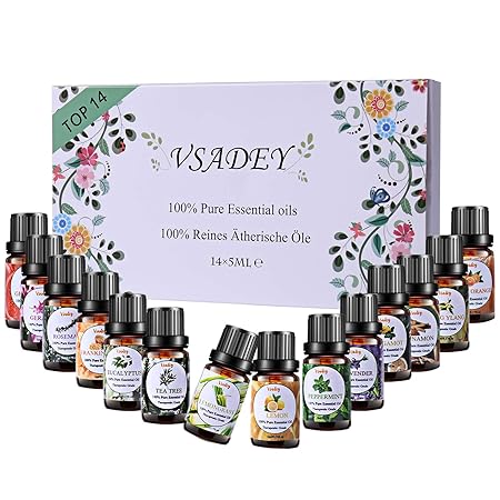 Vsadey Ätherische Öle Set Bio Natürliche Aromatherapie Duftöl 100% Pur 14 * 5 ml Spa Organische Essential Oils für Diffuser