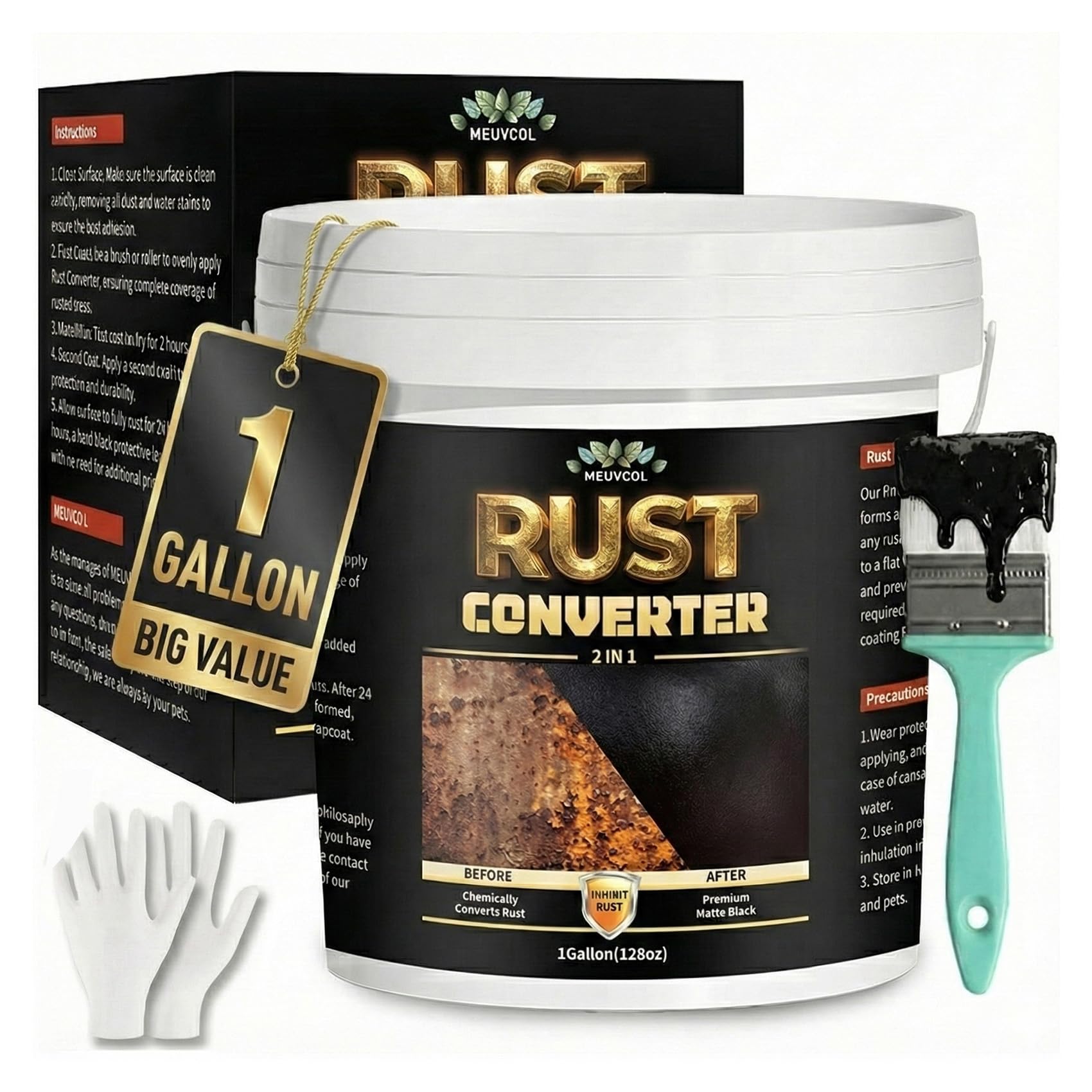 Photo 1 of * missing gloves and paintbrush *
2-in-1 Rust Converter & Metal Primer - 1 Gallon Black Rust Paint Inhibitor for Metal, Ultra Car Rust Reformer & Encapsulator, Long-Lasting Anti Rust Conversion Coating, Heat Resistance