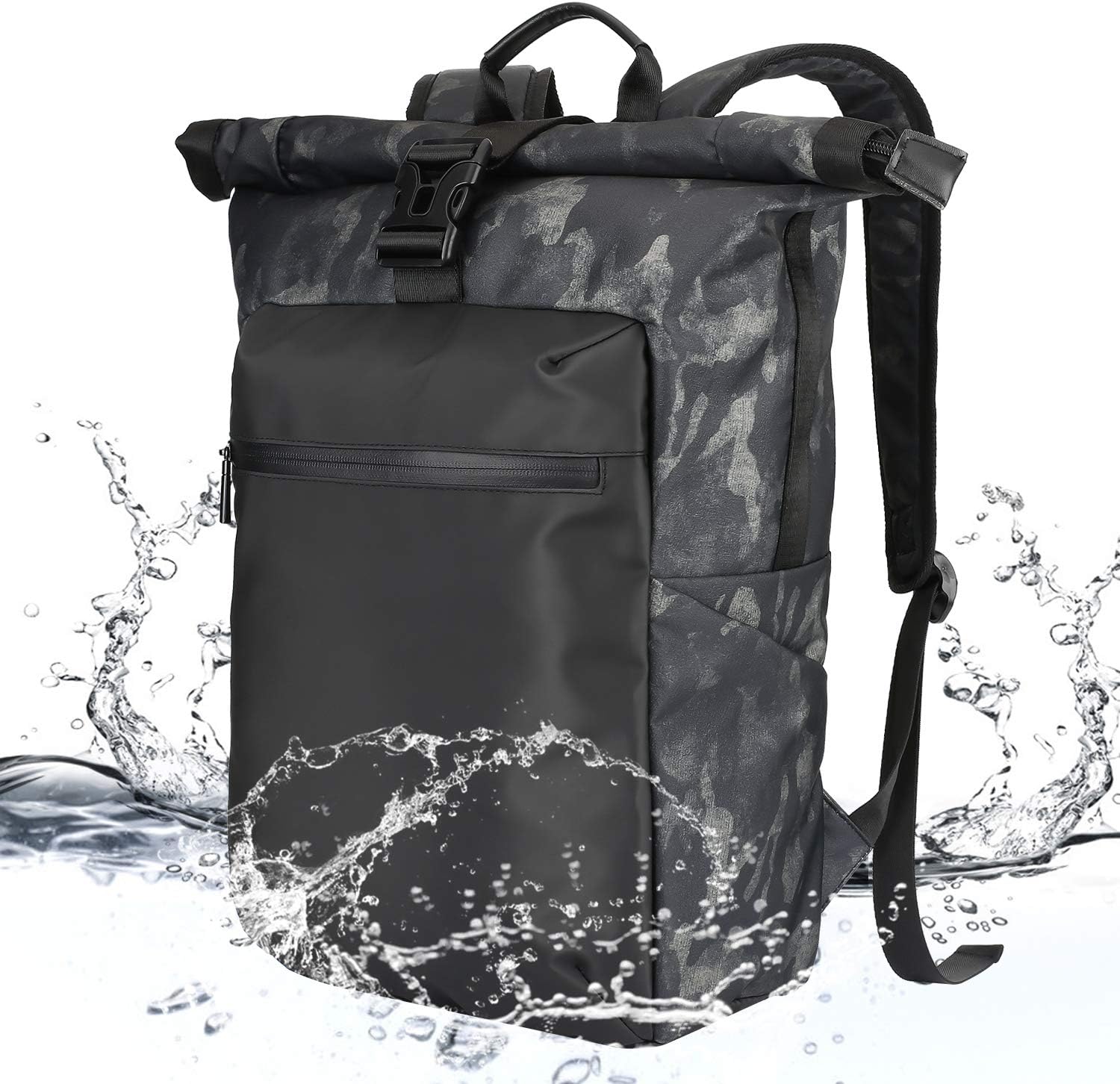 Lifeasy Anti-Theft Laptop Backpack 15.6in Waterproof Business Rucksack Roll Top Casual Daypack Travel Bag for Men & Women (Camo Black, S)