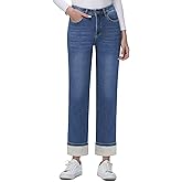 KDF Women's Fleece Lined Jeans Women Straight Leg Winter Fleece Lined Pants High Waist Lined Jeans Heated Wide Leg Jeans