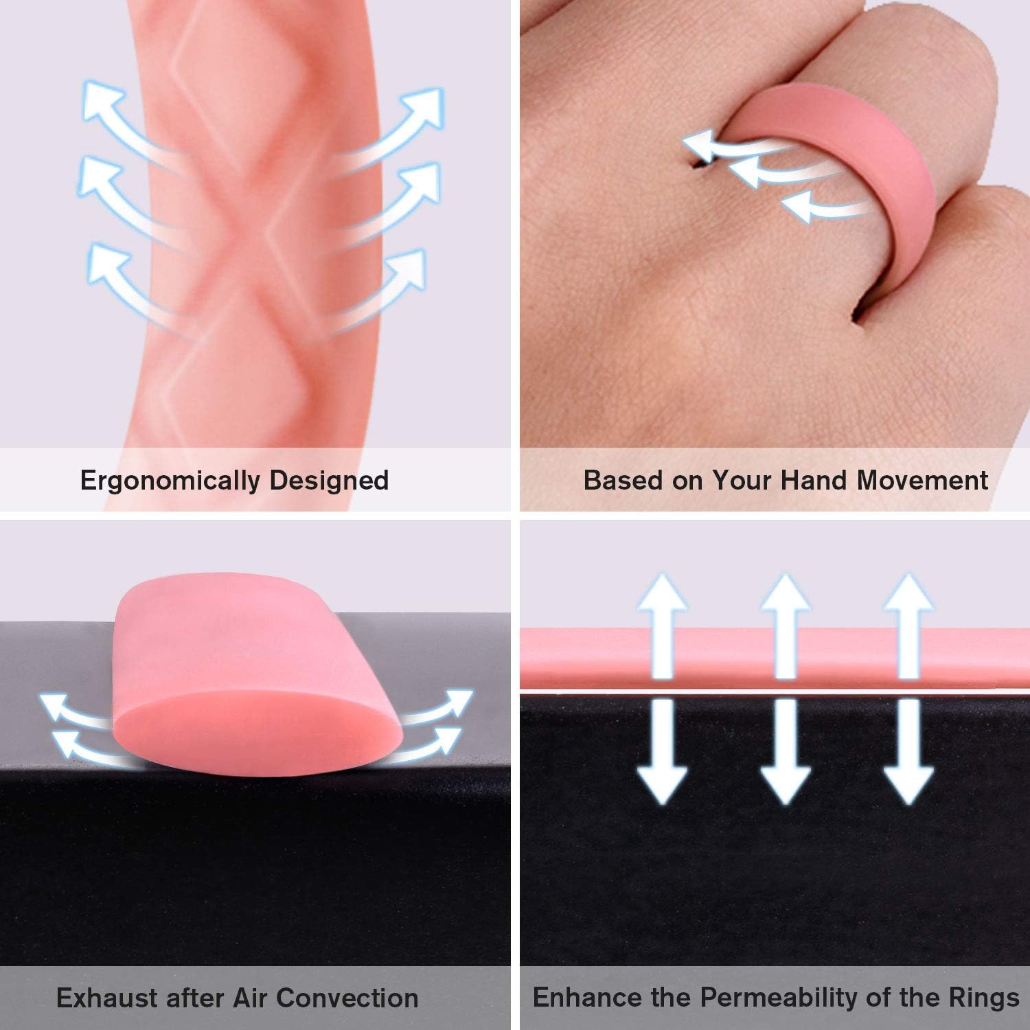 Egnaro Inner Arc Ergonomic Breathable Design, Silicone Rings for Women wiith Half Sizes, Women's Silicone Wedding Band, 6mm Wide - 2mm Thick : Clothing