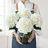 JINWOE White Hydrangea Artificial Flowers, 4Pcs 22" Large Lifelike Faux Silk Flowers, Full Fake Artificial Hydrangeas with Stems for Bouquet Table Centerpieces Home Outdoor