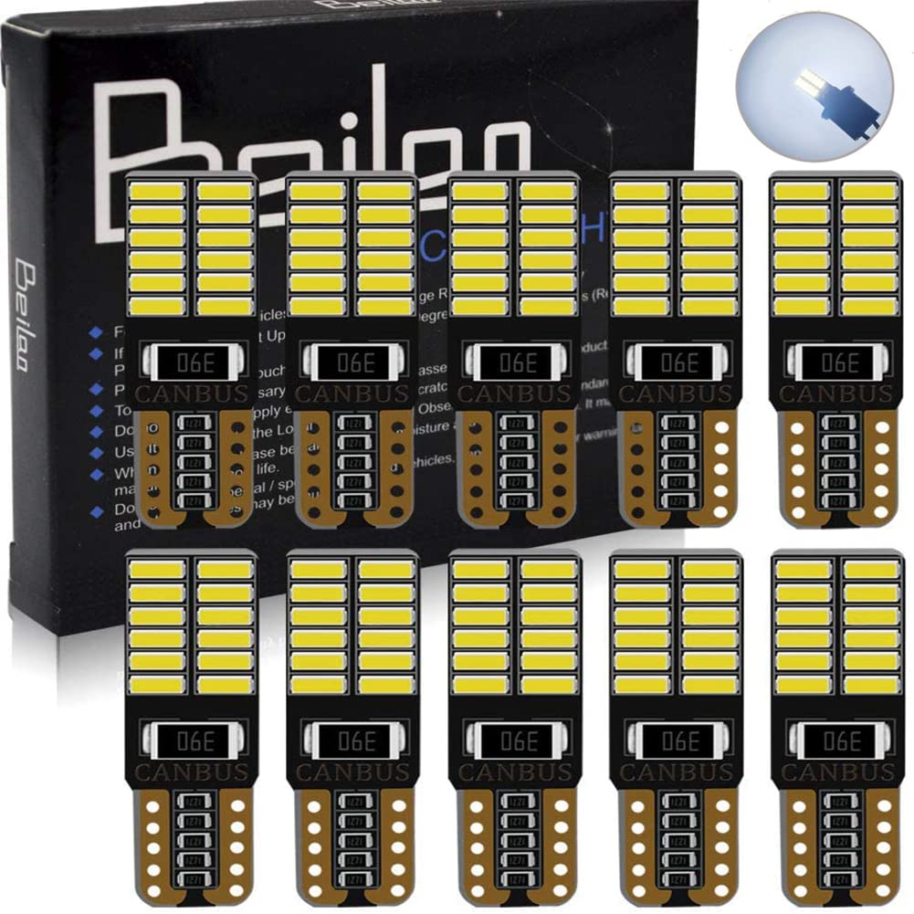 BeiLan T10 Led Car Light Bulbs W5W 501 Canbus White 24-SMD 4014 Chipset LED Lamps Error Free for 194 168 2825 Interior Dashboard Bulb Sidelight Boot Lights Number Plate Bulb DC 12V (10 Pack)