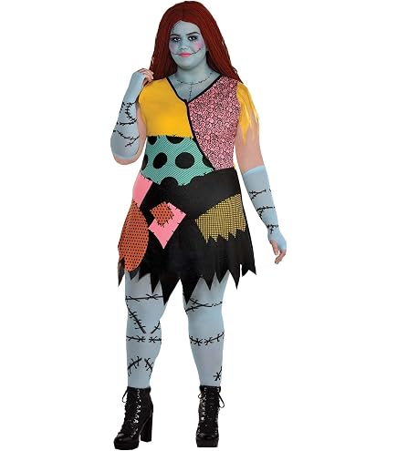 Party City Sally Costume for Women, The Nightmare Before Christmas - Costume Includes Patchwork Dress, Red Wig, Arm Warmers & Tights