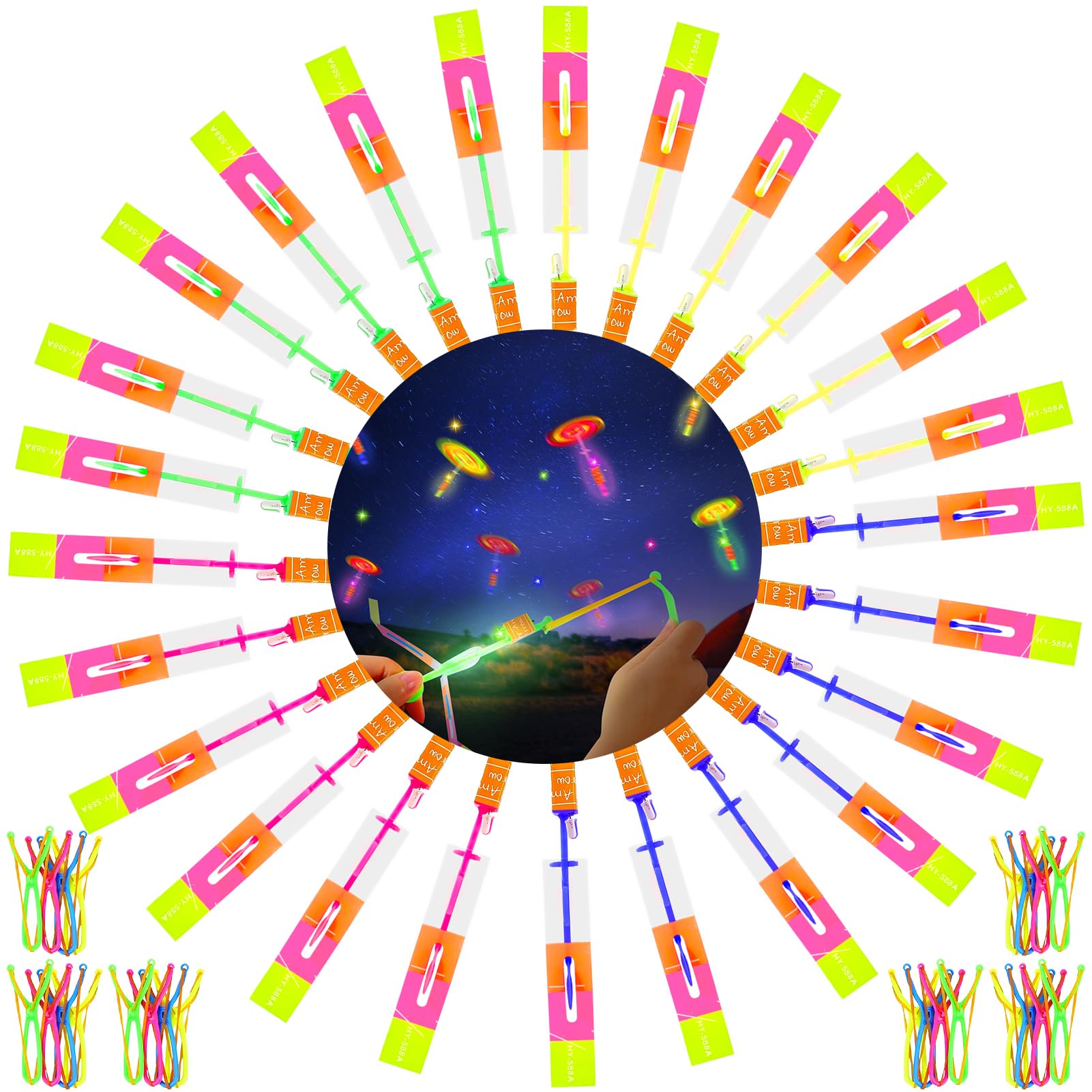 Aonuily Light up Slingshot Toys, 24 Pcs LED Flying Toy with LED Lights Glow in the Dark Party Favours and Party Bag Fillers for Boys Girls Outdoor Shooters Game Party Favors