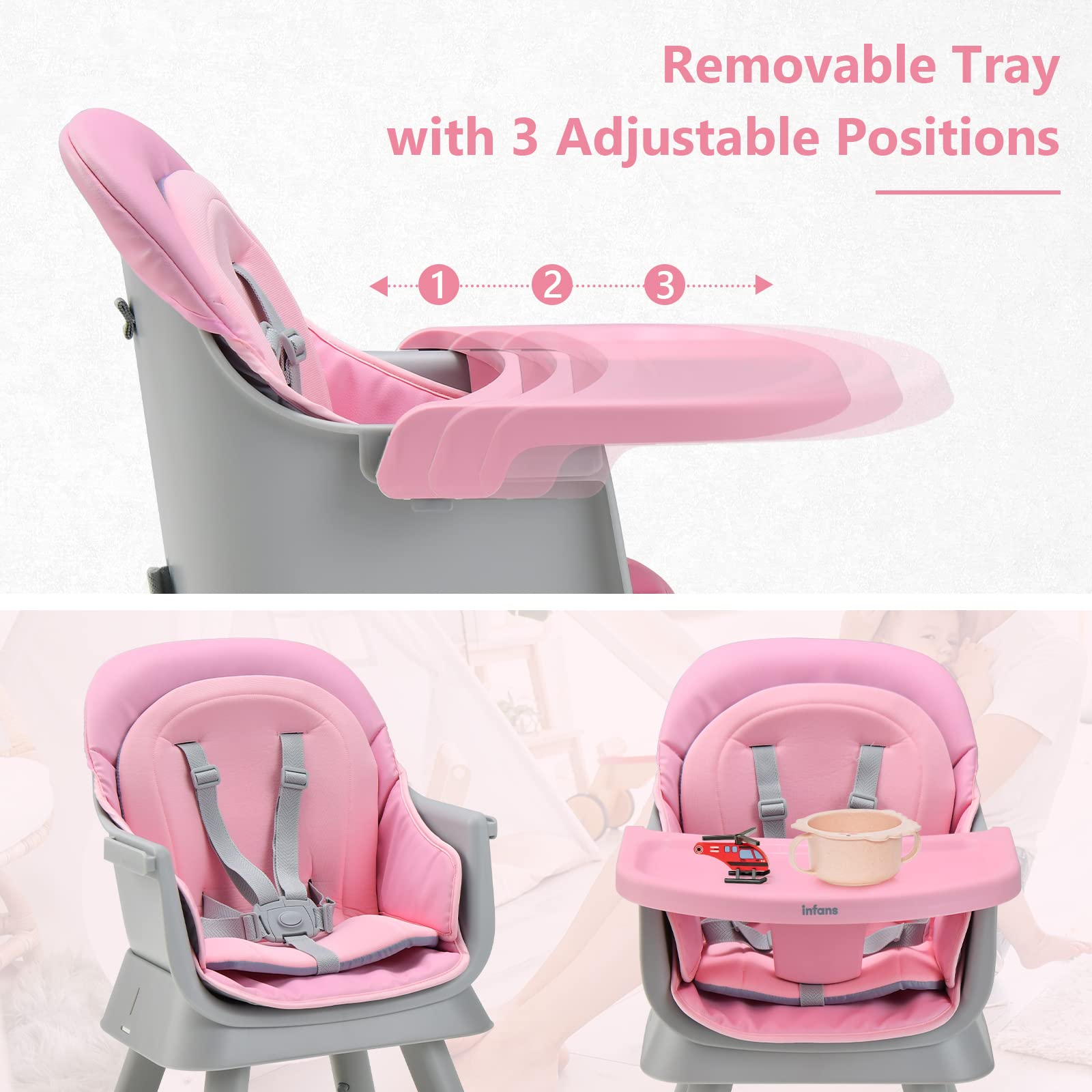 INFANS 8 in 1 Baby High Chair, Convertible Highchair for Babies and Toddlers, Infant Dining Booster Seat, Building Block Table, Kids Stool Table Chair Set with Removable Tray