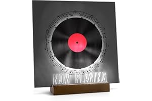 Woodoulogy Now Playing Vinyl Record Stand,Light Up Wooden Album Display Holder with Acrylic Sign, Multi Color LED Now Spinning Hip Hop Record Wood Rack,LP Record Player Accessories Gift