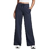 CRZ YOGA Cloud Jersey Wide Leg Sweatpants Women 30" High Waisted Casual Lounge Pajama Travel Pants with Pockets Navy Medium