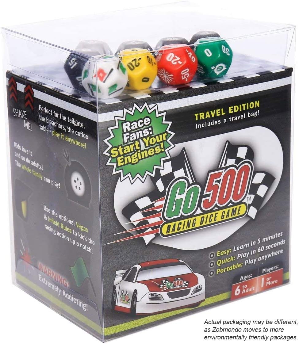 Amazon Com Zobmondo Go500 Car Racing Dice Game Great For Nascar Fans Families And Kids Portable Fun Game For Home Travel Camping Bleachers Vacation Beach Toys Games