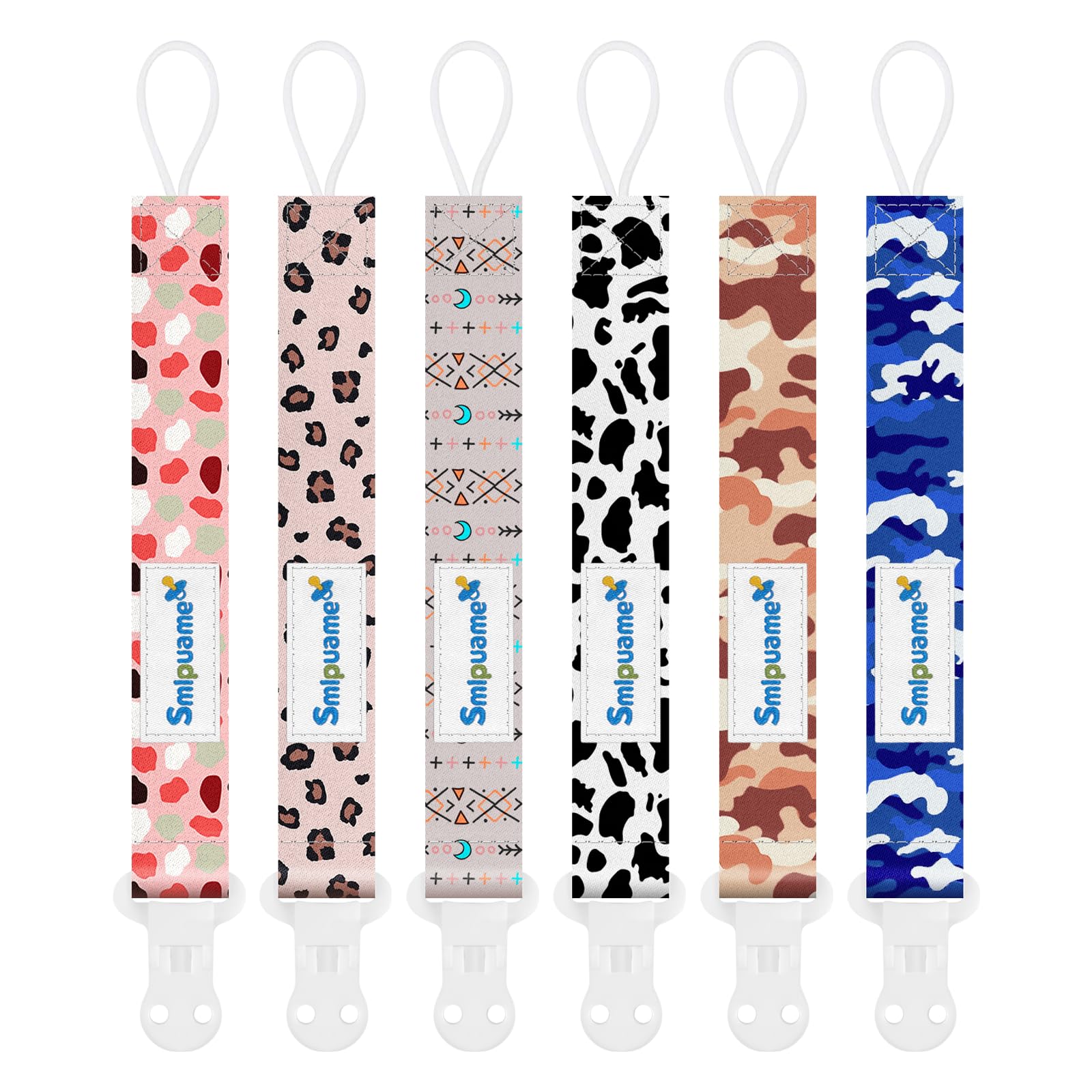 Smlpuame Dummy Clip Boys,6 Pack BPA Free Soother Chain,Pacifier Holder Clips for Teether Toy,Baby Dummy Strap Clip Universal Design Fit All Pacifiers Baby Teething Toys,Newborn Baby Gift(Animal)