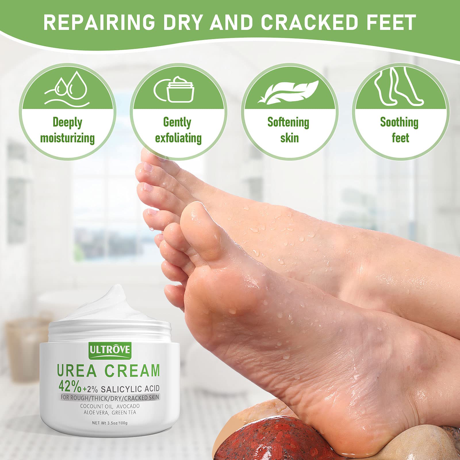 Urea Cream 42% - 2% Salicylic Acid Foot Moisturizer - Callus & Dead Skin Remover, Repairing Foot File, 3.5 oz