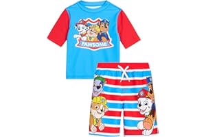 Nickelodeon Paw Patrol Boys Rash Guard Set - 2 Piece Chase Marshall TMNT UPF50 Swim Shirt & Swim Trunks for Toddler & Big Kid